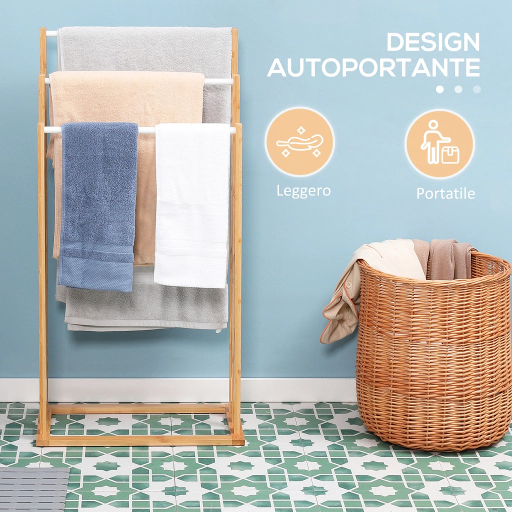 EasyComfort Portasciugamani a 3 Sbarre in Bambù , Design Leggero e Portatile, 48x25.8x94 cm, color Legno