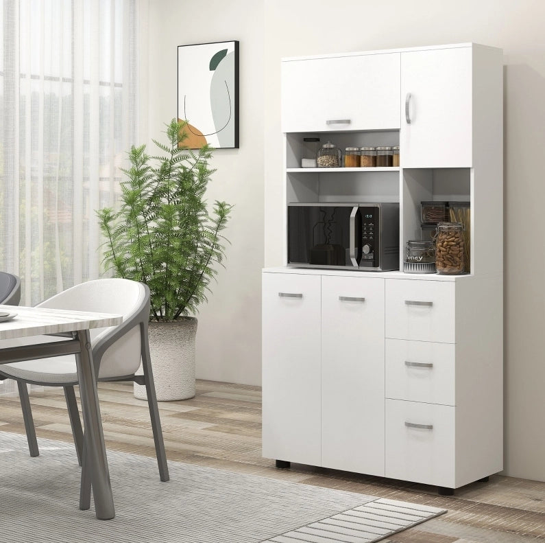 Credenza da cucina 89x39.5x168 cm con 3 cassetti; ripiani regolabili in legno bianco