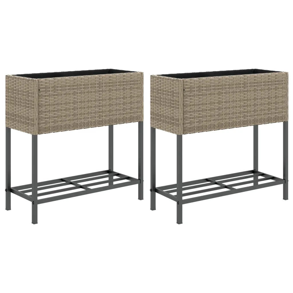 vidaXL Fioriere Giardino con Ripiani 2pz Grigie 70x28x70cm Polyrattan