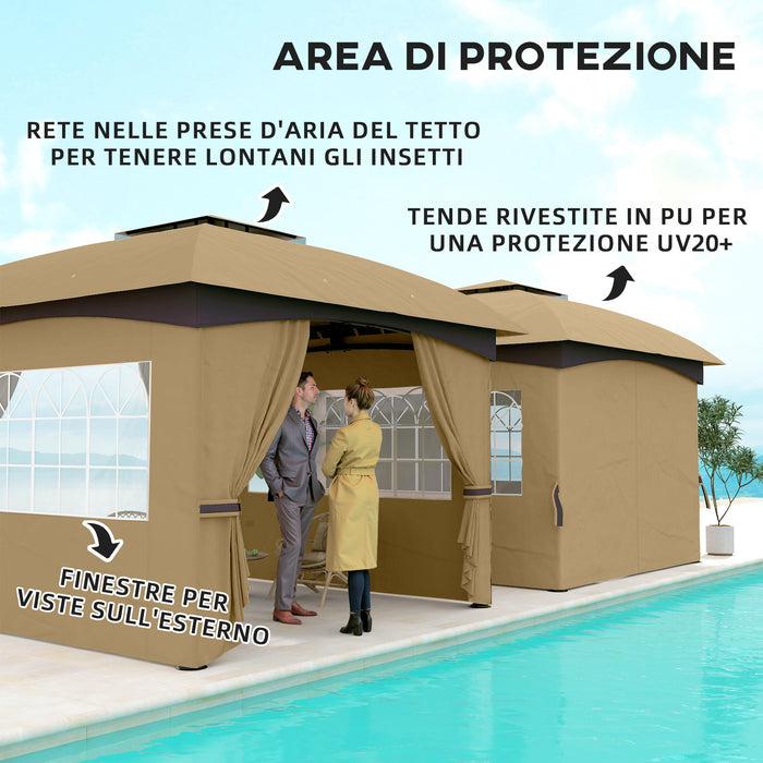 Gazebo da Giardino 335x335x285 cm Protezione UV e Tetto a 2 Livelli Beige