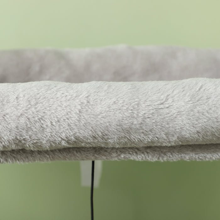 Albero Tiragraffi Multilivello Alto 132 cm con Casetta e Lettino in Peluche e Sisal Grigio