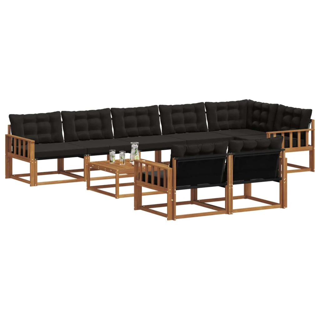 Set di divani da esterno con cuscino 9 pcs Naturale e Nero 3369599