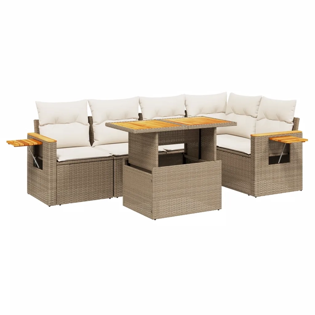 Set Divano da Giardino 6 pz con Cuscini Beige in Polyrattan