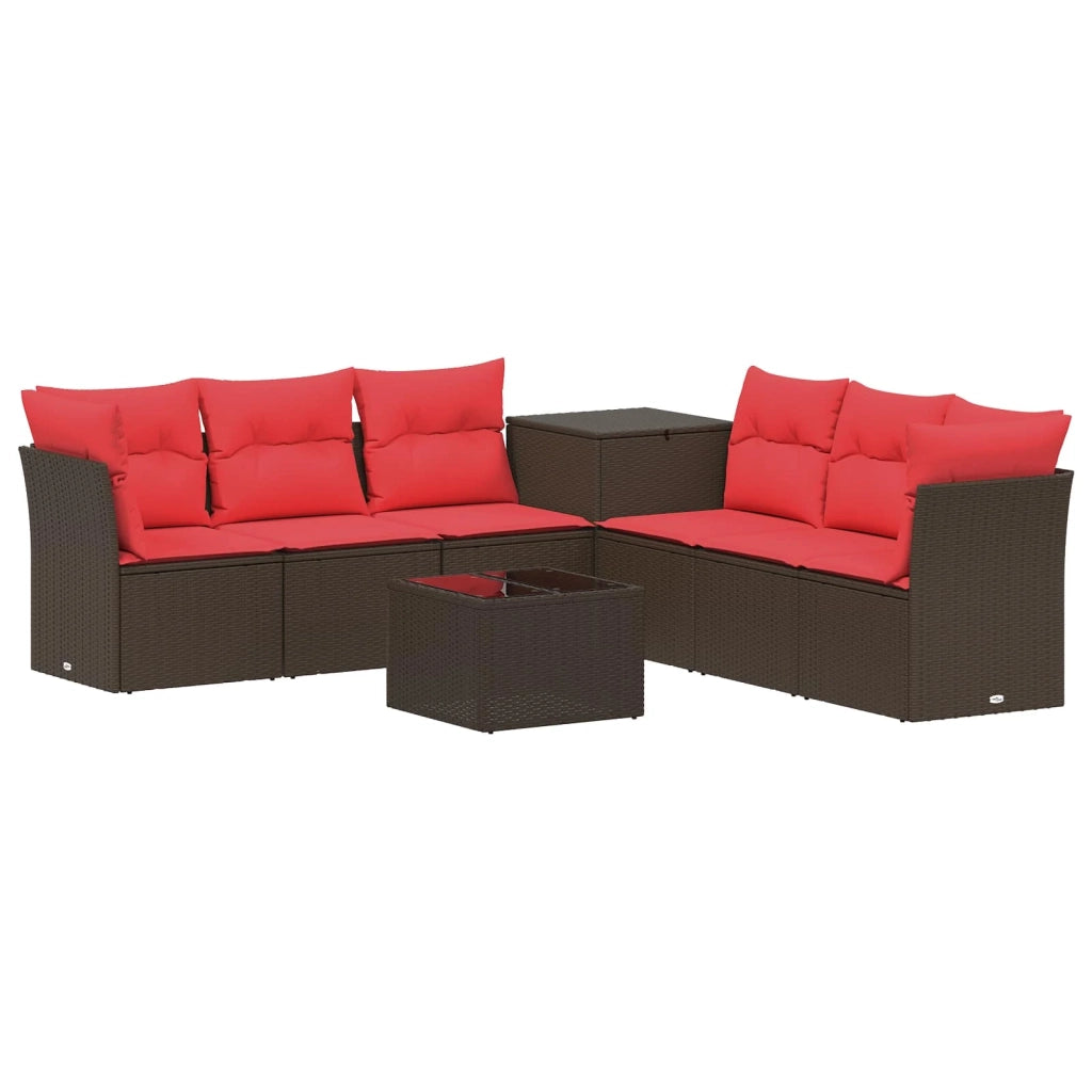 Set di divani 8 pz Marrone e Rosso Rattan sintetico e Acciaio 3448273