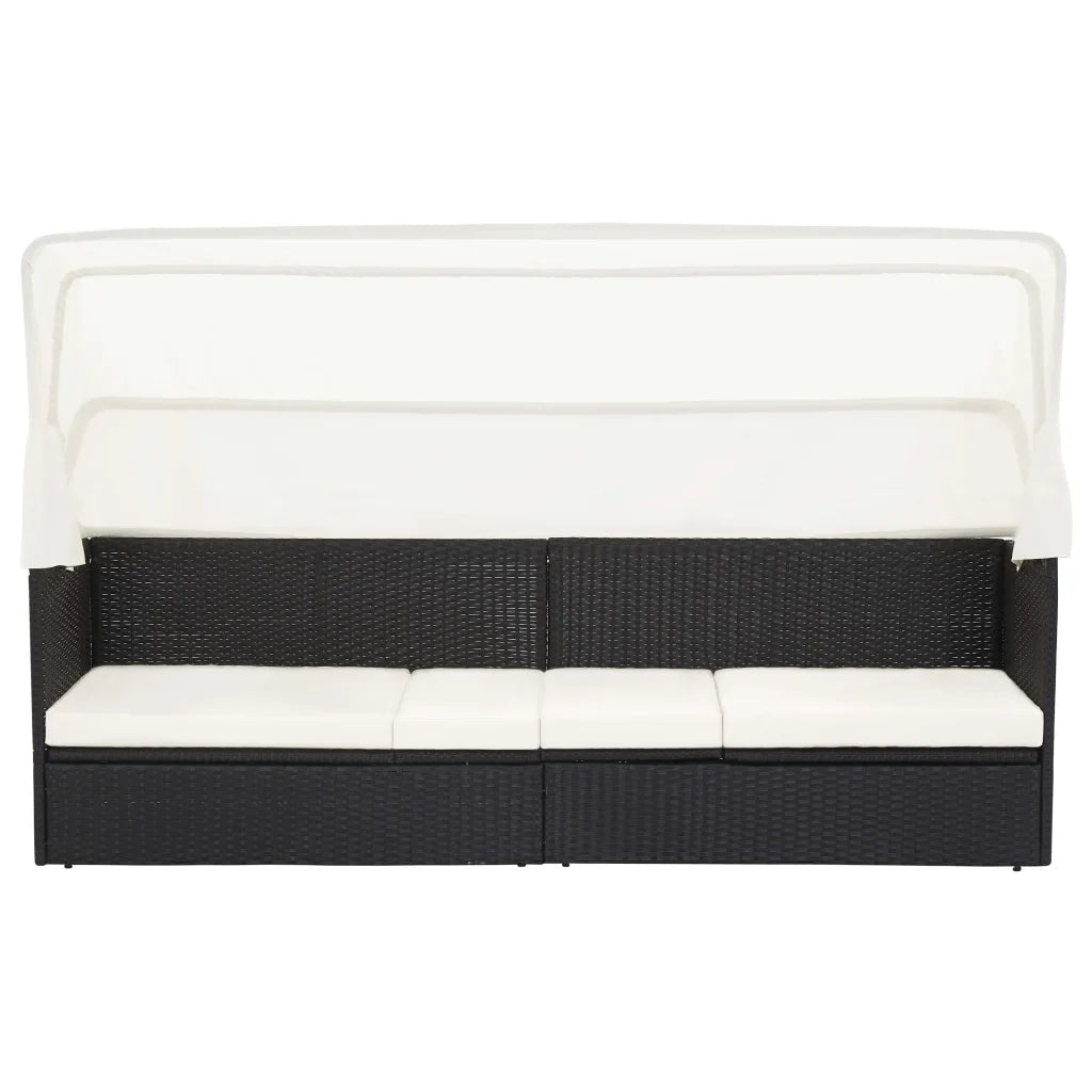 Divano da Giardino con Tettoia-Sofa da Giardino-Divano da esterno in Polyrattan Nero