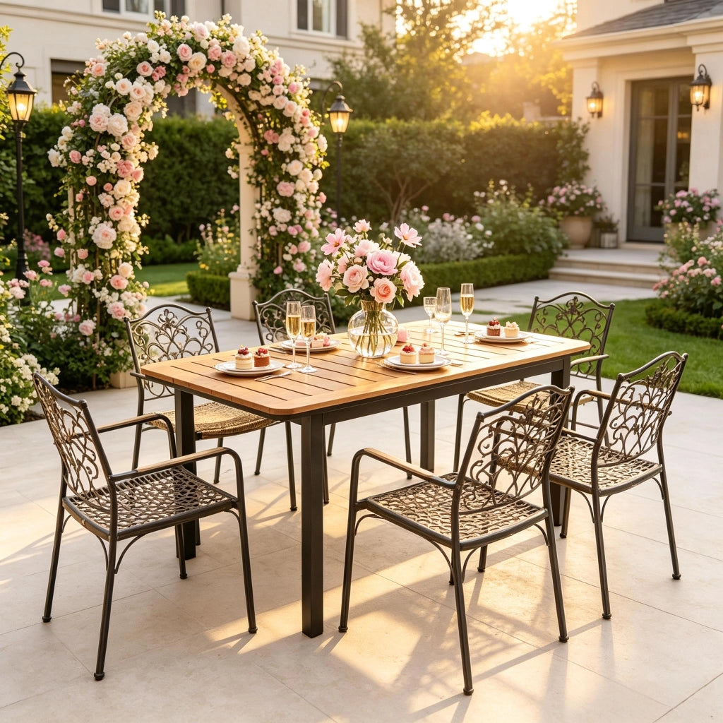 TAVOLO DA GIARDINO 127x70x75 cm Marrone Effetto Legno Metallo e Plastica