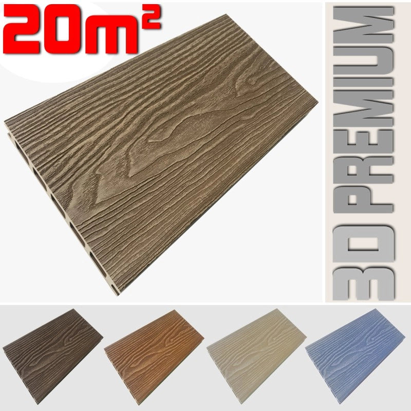 Listone WPC 3D 20m² per pavimentazione decking colore Teak Plus effetto legno listone 146x2200mm spessore 25mm