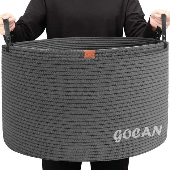 Opbergmande XXXL per Tessuto di Cotone per Asciugatrice per Coperte Cuscini in Sala da Pranzo Abbigliamento Giochi per la Camera dei Bambini, Mattonella Grigia D55 x H35cm