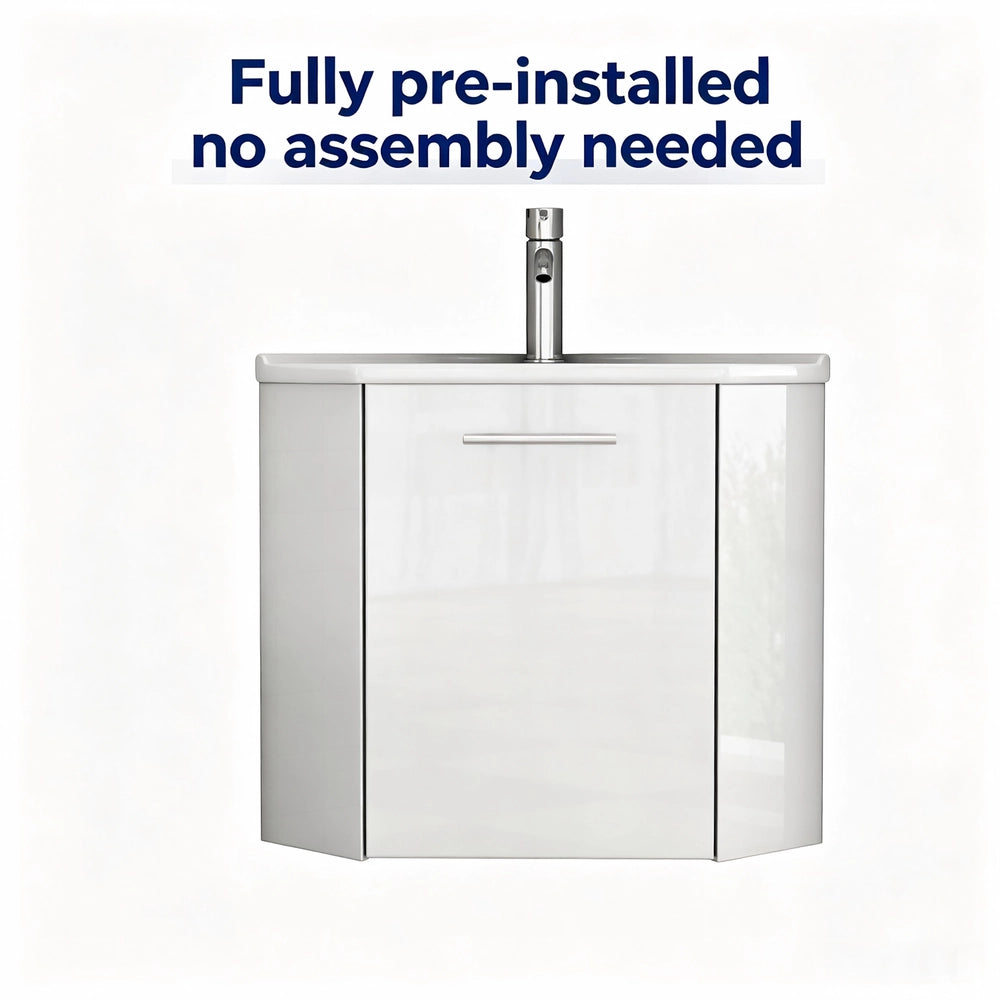 Mobiletto angolare per bagno con lavabo ¨C Minimal ¨C bianco lucido, 60x60x85 cm