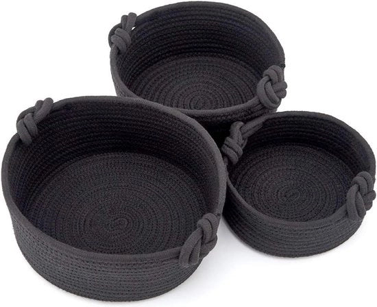 Set di 3 Organizzatori Decorativi per Magazzino con Pannelli Tessuti, Ideali per l'Archiviazione di Piccoli Oggetti di Casa - Nero