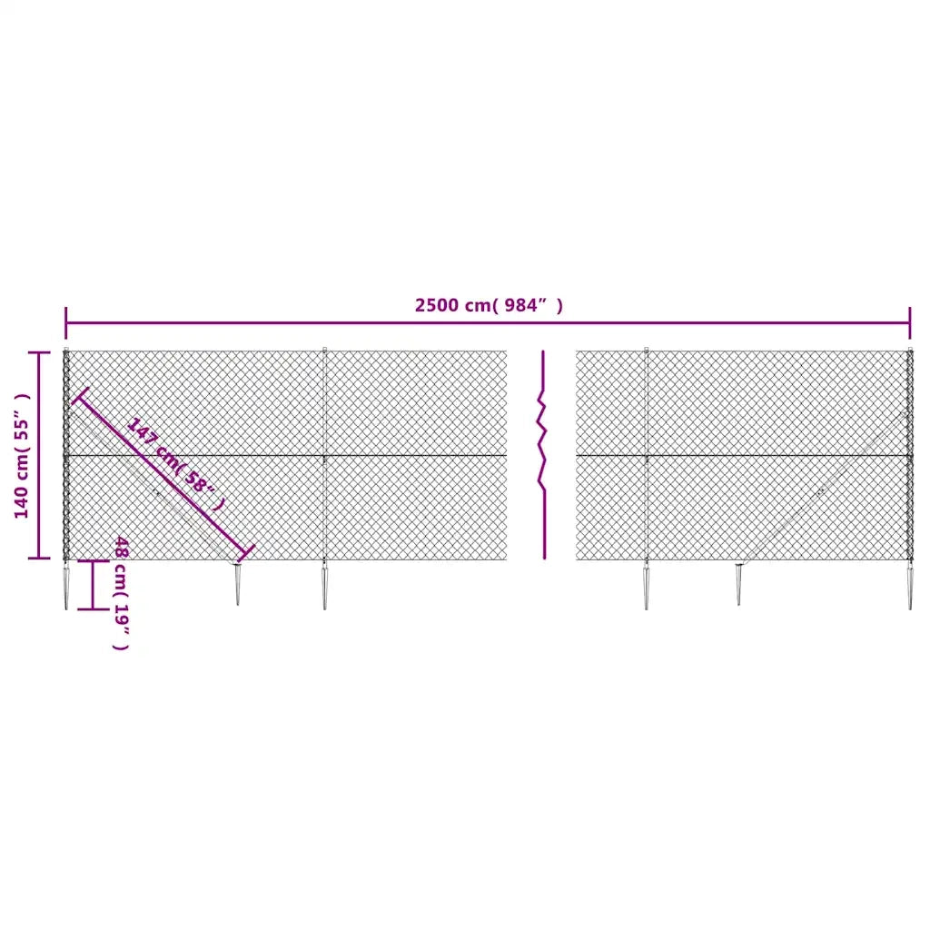 Recinzione da Giardino | Recinzione a Rete con Picchetti Ancoraggio Antracite 1,4x25 m