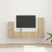 Set mobile TV 4 pz-Credenza per TV Rovere Sonoma Legno multistrato 569427