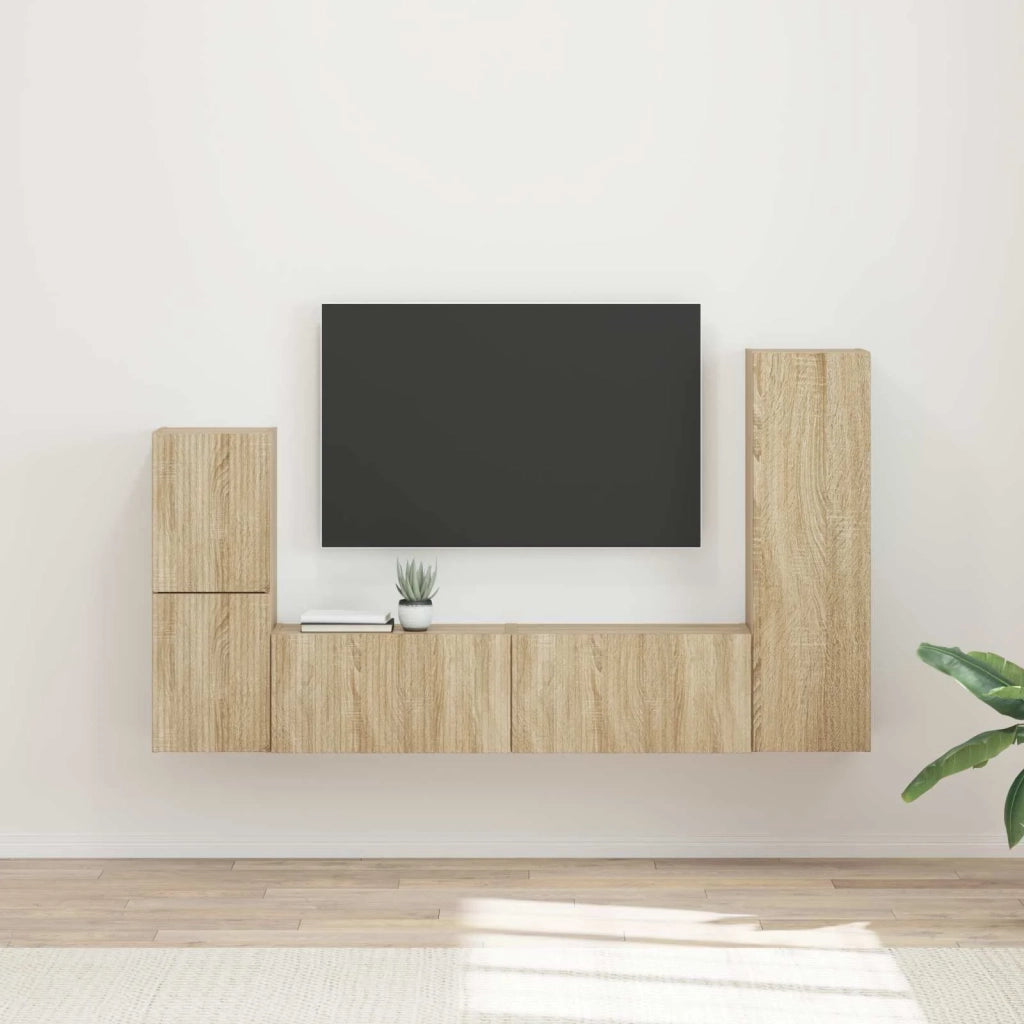 Set mobile TV 4 pz-Credenza per TV Rovere Sonoma Legno multistrato 569427