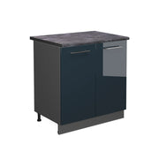Mobile lavello cucina Fame-Line Blu scuro lucido/Antracite 80 cm con ripiano, PL Antracite Vicco