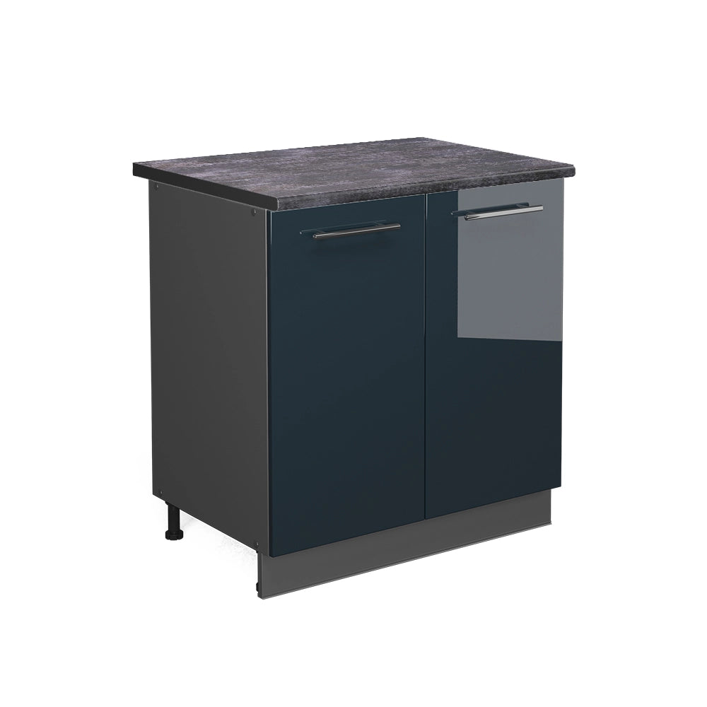 Mobile lavello cucina Fame-Line Blu scuro lucido/Antracite 80 cm con ripiano, PL Antracite Vicco