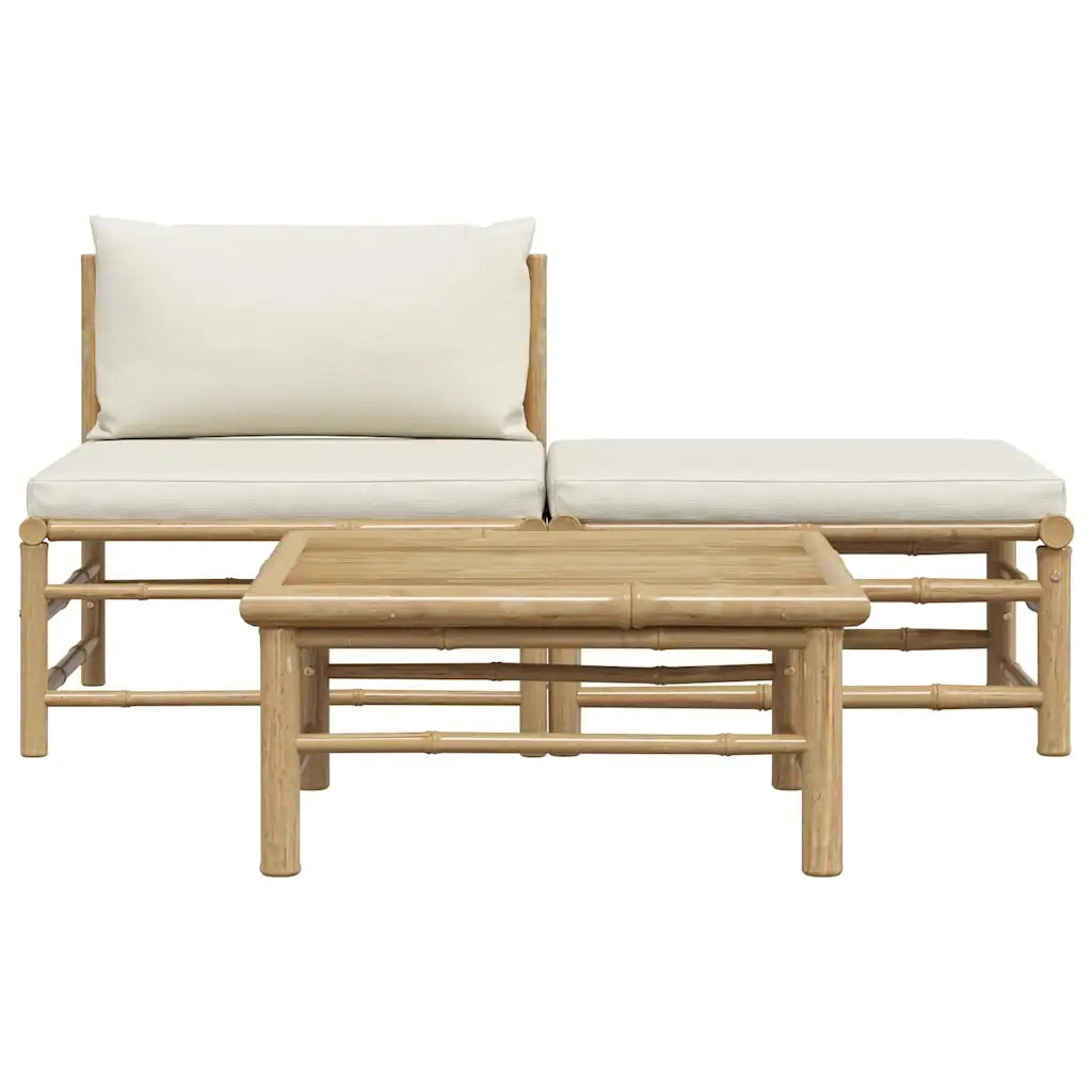 Salotto da Giardino-Set Divani da Giardino 3 pz con Cuscini Bianco Crema in Bamb¨´