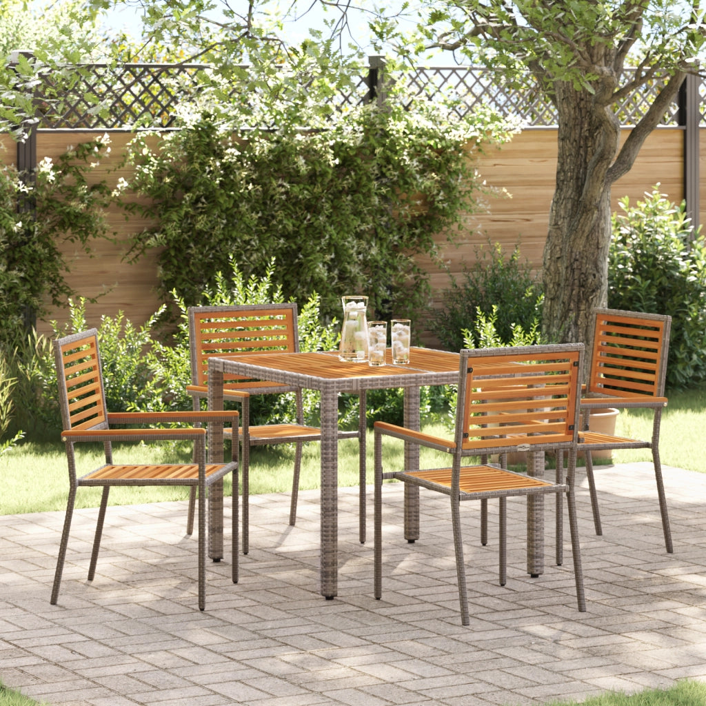 Set pranzo giardino  5 pezzi in polyrattan grigio e acacia