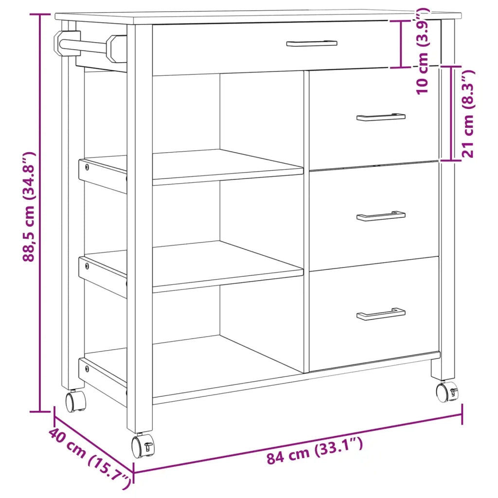 Carrello da Cucina MONZA Nero 84 x 40 x 88,5 cm CFW6154194