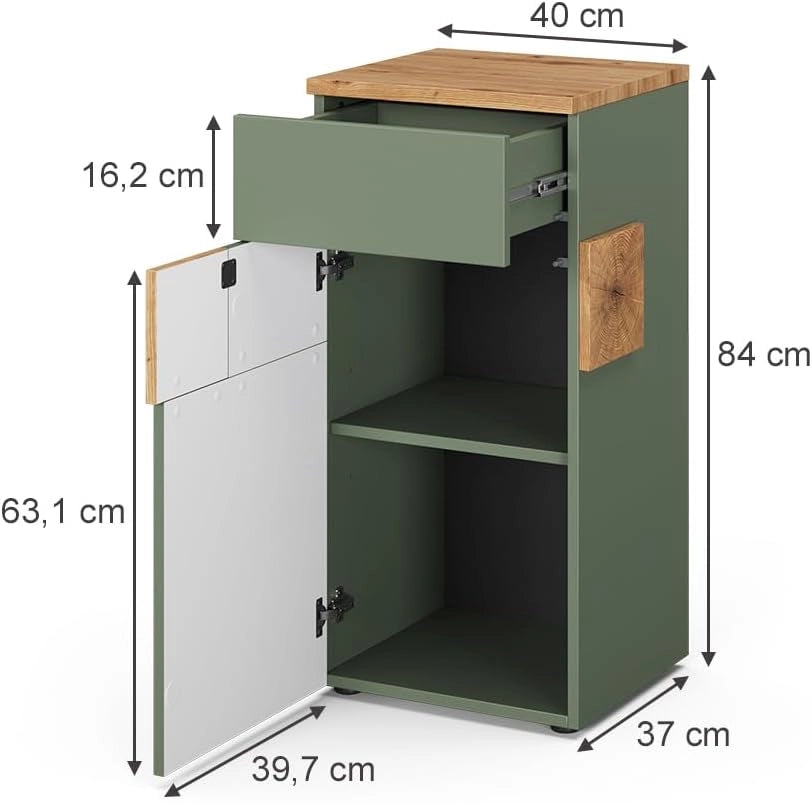 mobiletto bagno Eden, Verde, 40 x 84 cm, ampio spazio di archiviazione per gli accessori del bagno