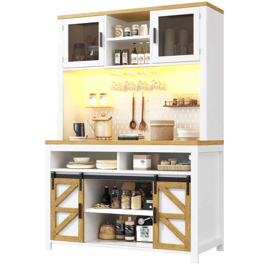 Mobile alto da cucina con LED RGB, presa e USB, bianco