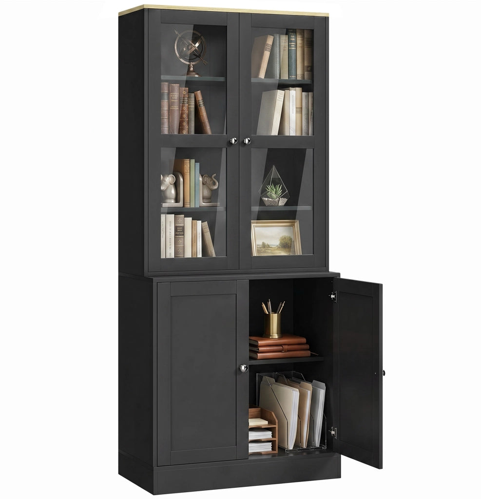Libreria con ante in vetro ¨C Xylo ¨C 6 ripiani, 4 porte, nero