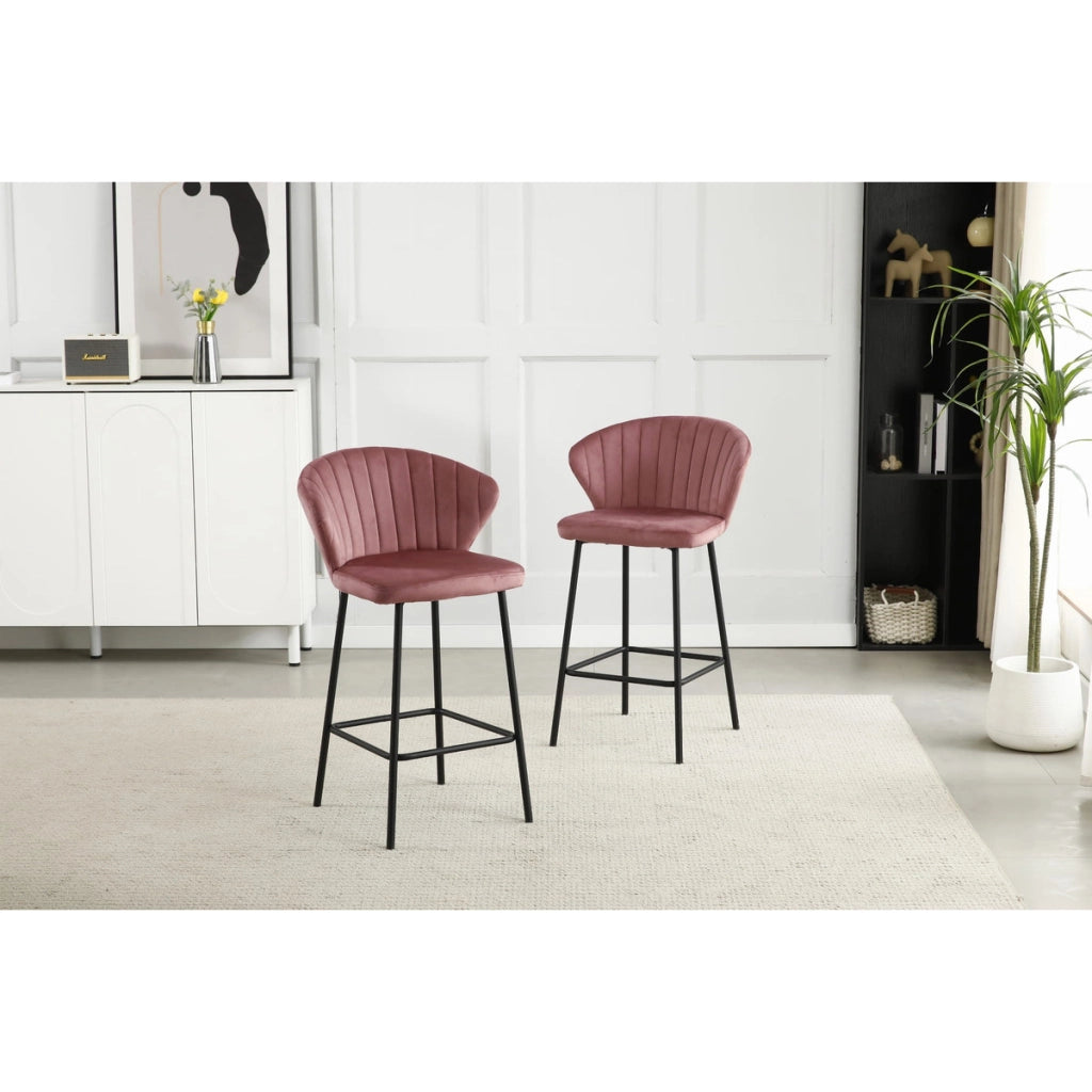 Sgabello bar Gatta in velluto rosa scuro e metallo nero