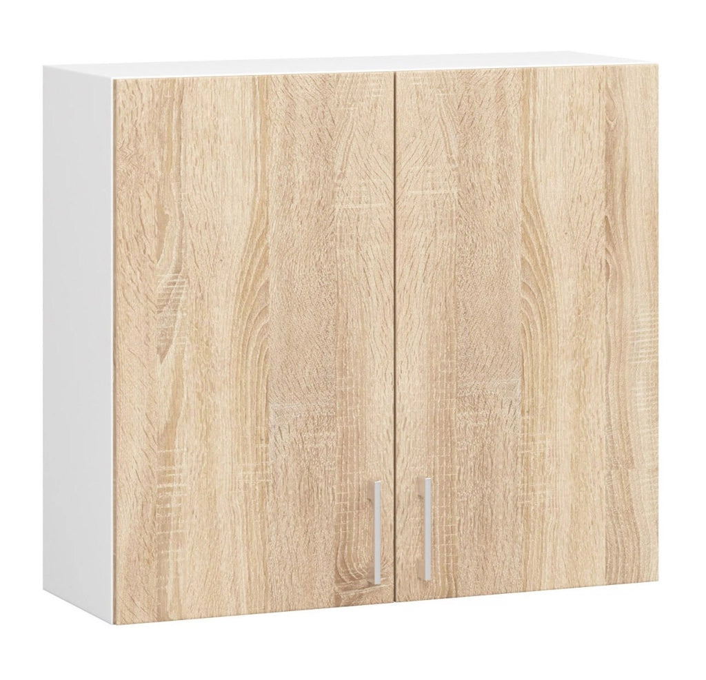 Mobile da cucina pensile sistema AKORD LIMA Bianco 80 cm 2 ante inserto frontale Sonoma Quercia 80x30,5x72 cm