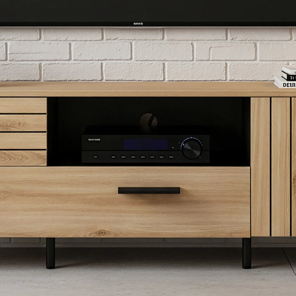 Mobile Porta TV Noppen ad Ante con Cassetto 150 x 38 x 49 cm - Effetto Rovere [en.casa]