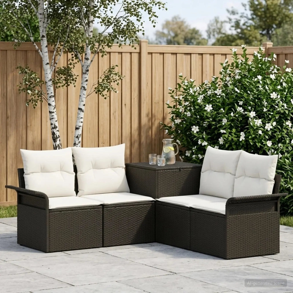 Set di divani 5 pz Nero e Bianco Crema 3447729