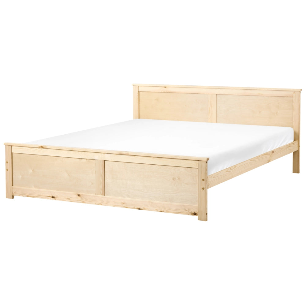 Letto matrimoniale in legno naturale marrone chiaro 180 x 200 cm con testiera in stile scandinavo