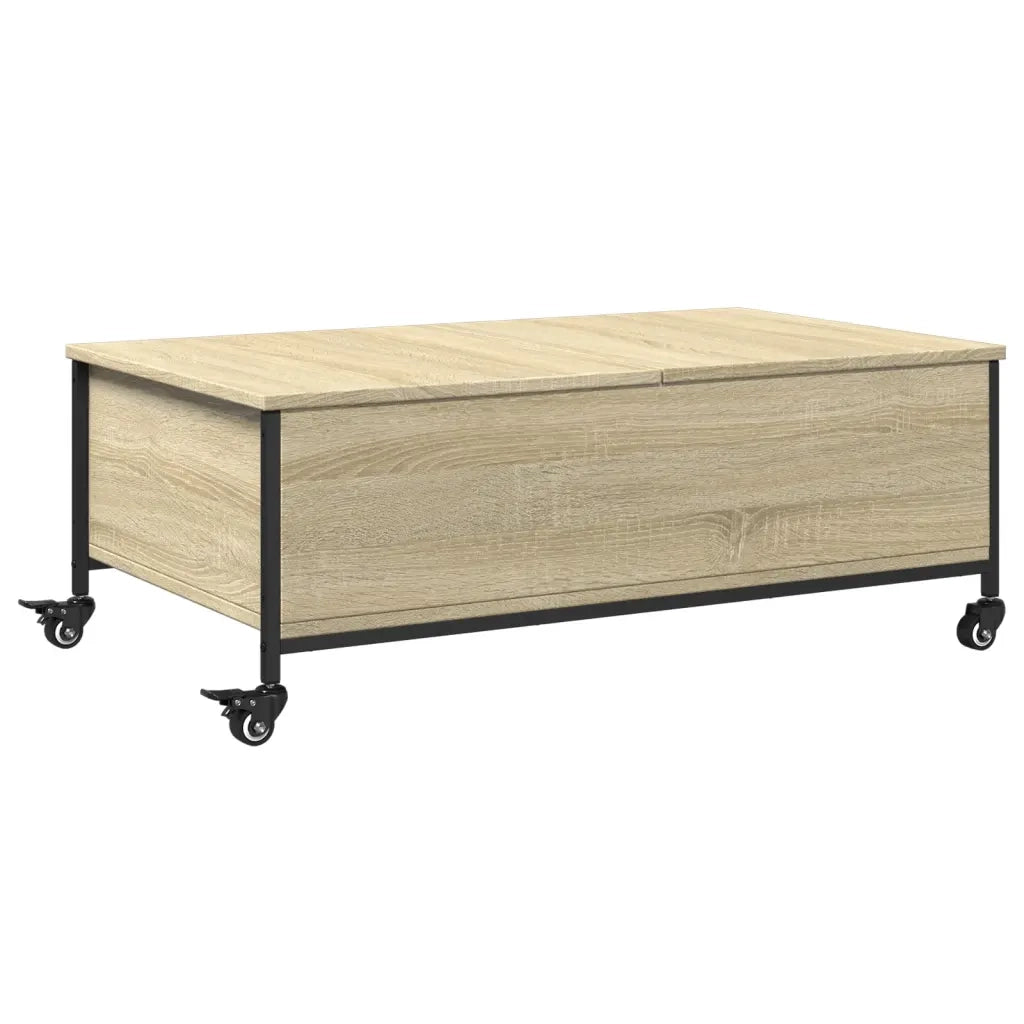 Tavolino da salotto | Tavolino da caff¨¨ | Tavolino da Soggiorno con Ruote Rovere Sonoma 91x55x34 cm Legno Multistrato