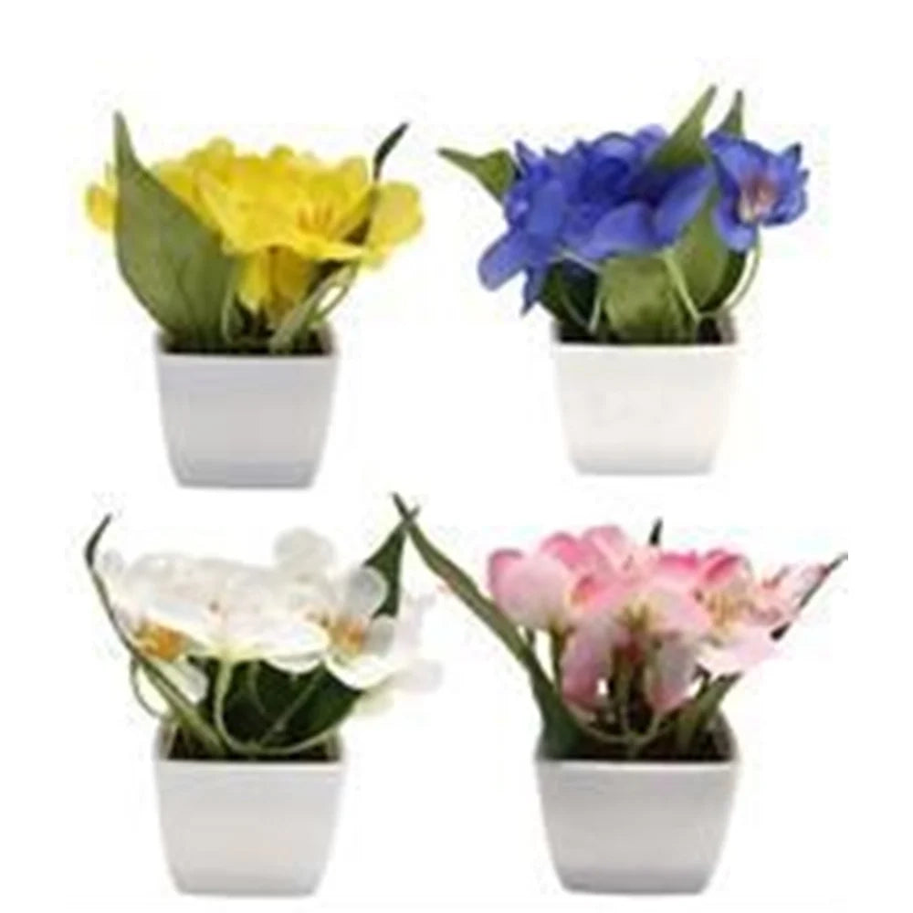 Trade Shop - Set 12pz Piantina Fiori Di Campo Artificiale Con Vaso Bianco Quadrato In 4 Colori 659236 -