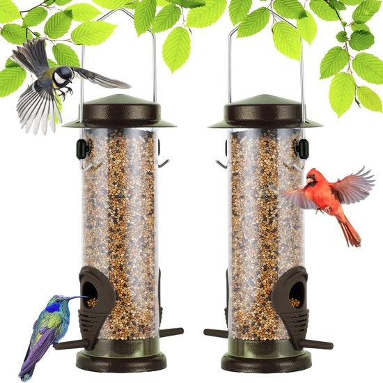 Casa Alimentazione Urban Deco con 2 aperture di alimentazione, Casa Alimentazione con tubo trasparente 21,5 cm robusto, Casa Alimentazione metallica (marrone scuro - 2pz)