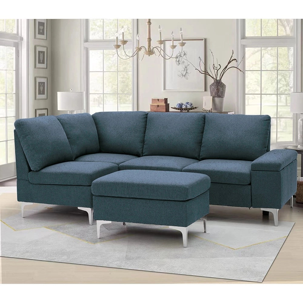 Divano angolare destro tessuto grigio Dina con bracciolo porta oggetti 218X172X87H
