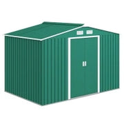 Casetta da Giardino 4.9 m² con Fondazione, 4 Prese d'Aria e 2 Porte Scorrevoli, Capanno Porta Attrezzi in Lamiera d'Acciaio, 277x195x192 cm, Verde Scuro