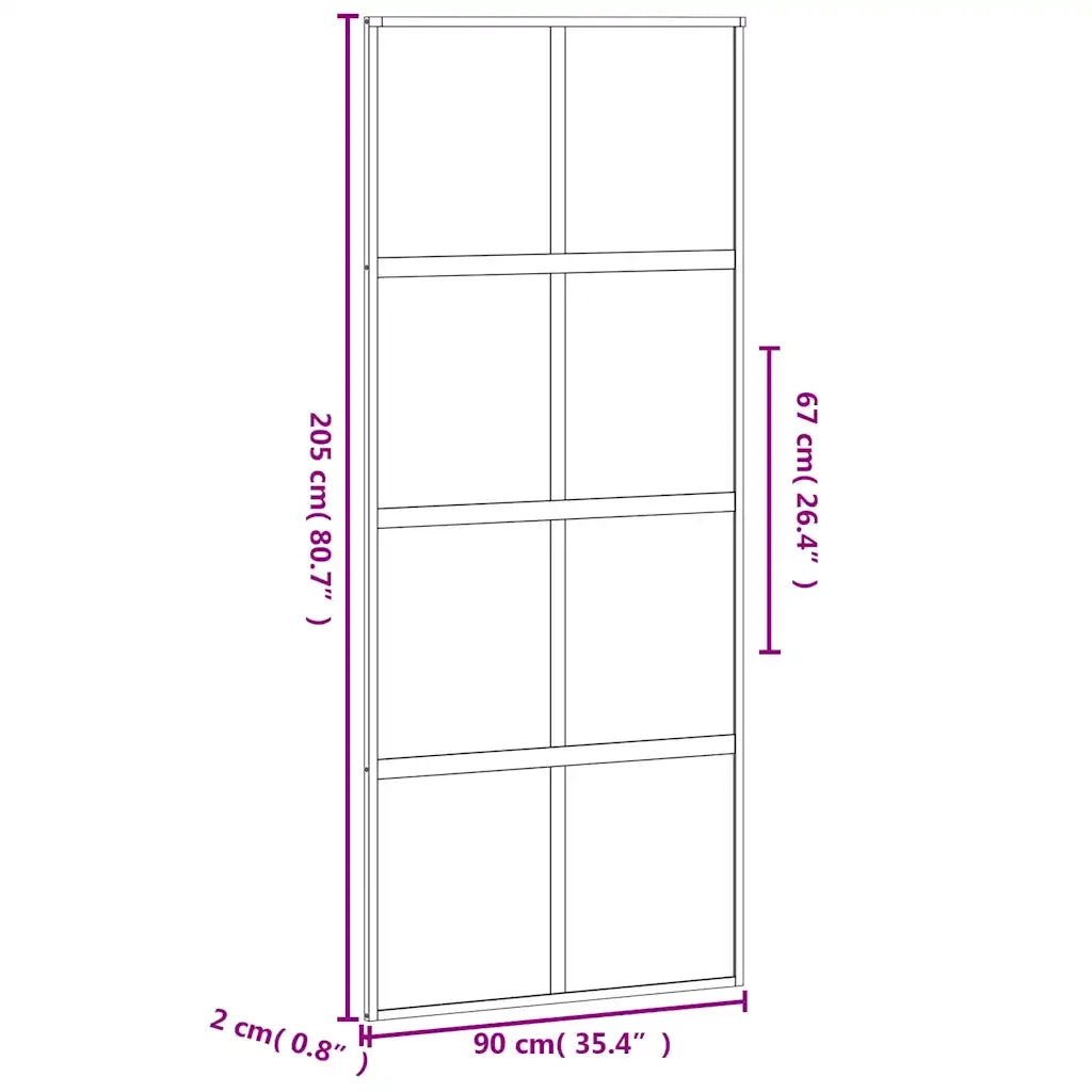 Porta Scorrevole Nera 90x205 cm in Vetro Temperato e Alluminio 155223