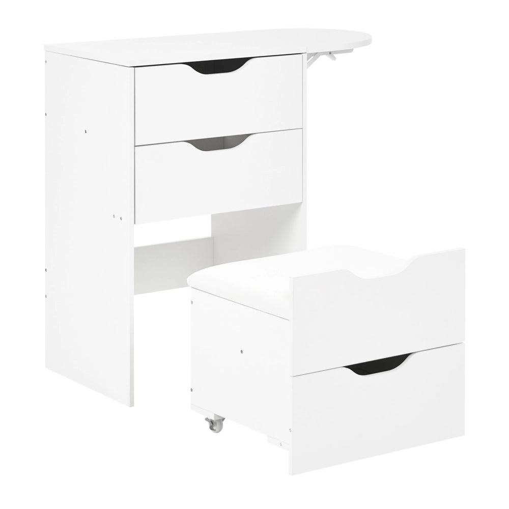 Toeletta in MDF bianco con specchio e sgabello 2 cassetti scrivania da toeletta specchio da trucco design minimalista camera da letto