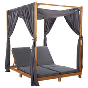 Lettino prendisole sedia a sdraio lettino da giardino mobili da patio set da esterno doppio con tende e cuscini legno di acacia 02_0012738