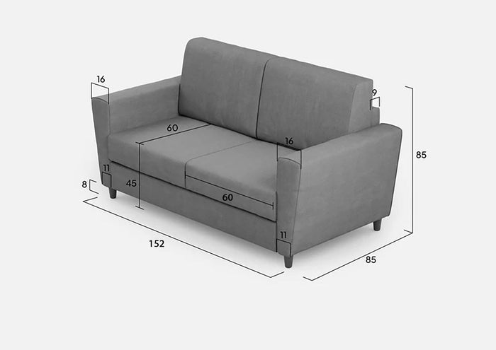 Divano 2 Posti 152x85x85 cm Yasel in Tessuto Grigio