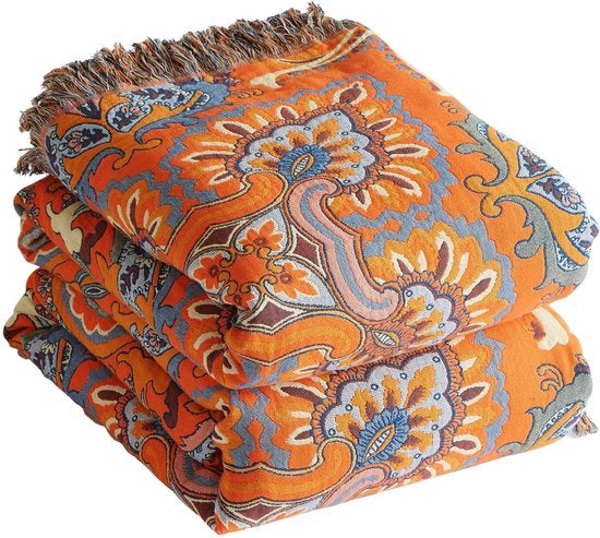 Bedsprei 200x230 cm, Doppia Boho Coperta, Coperta di cotone con frange, Disegno di coperta intrecciato accogliente, Coperta per divano o fauteuil, Coperta reversibile per TV o divano, Ster 200x230 cm