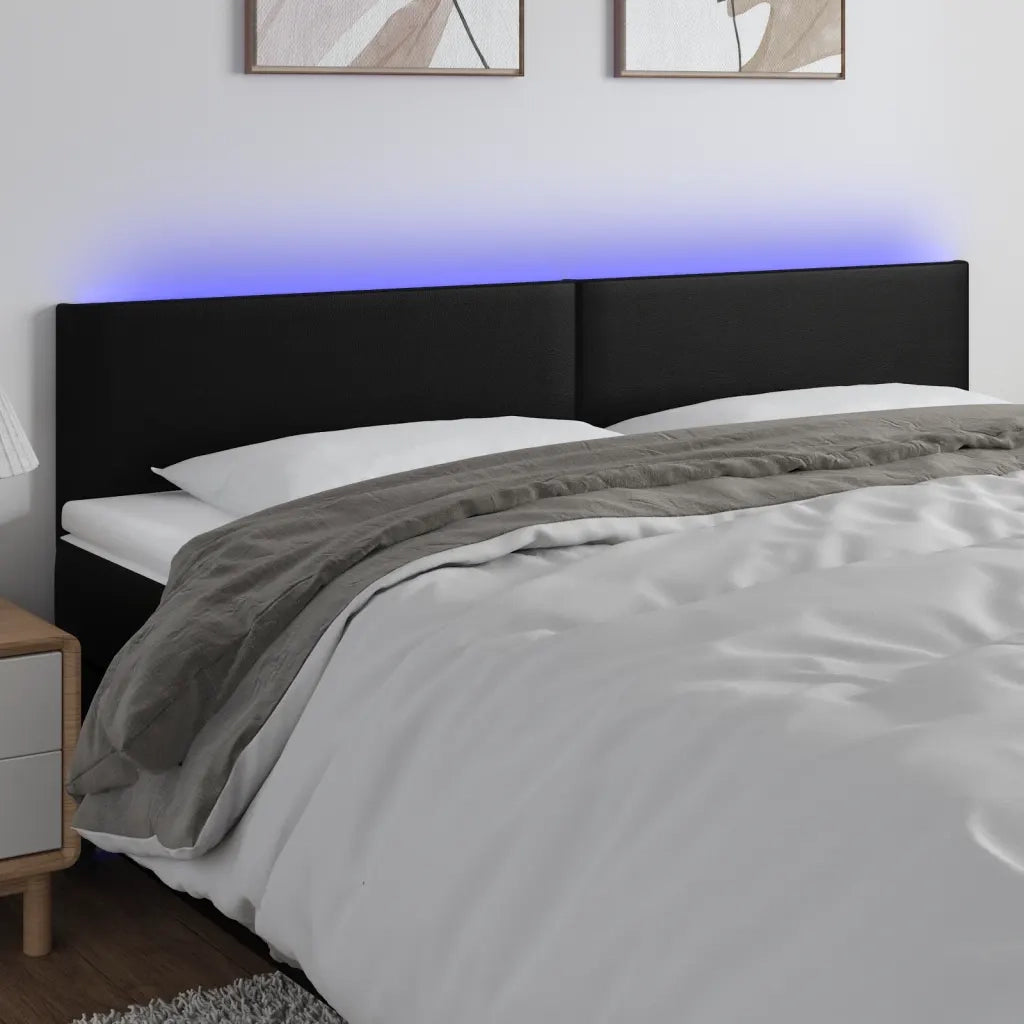 Testiera | Testata a LED Nera 180x5x78/88 cm in Similpelle