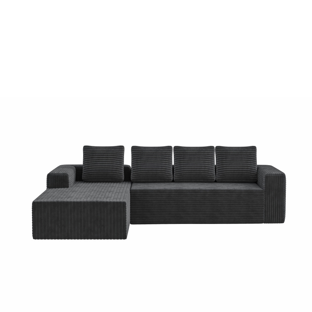 Divano angolare modulare a L con chaise longue reversibile e seduta profonda in velluto a coste - grigio
