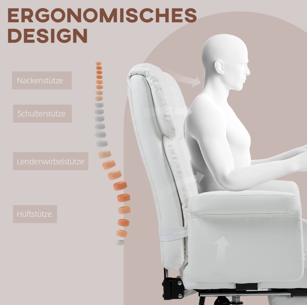 Sedia da ufficio ergonomica reclinabile bianca con poggiapiedi