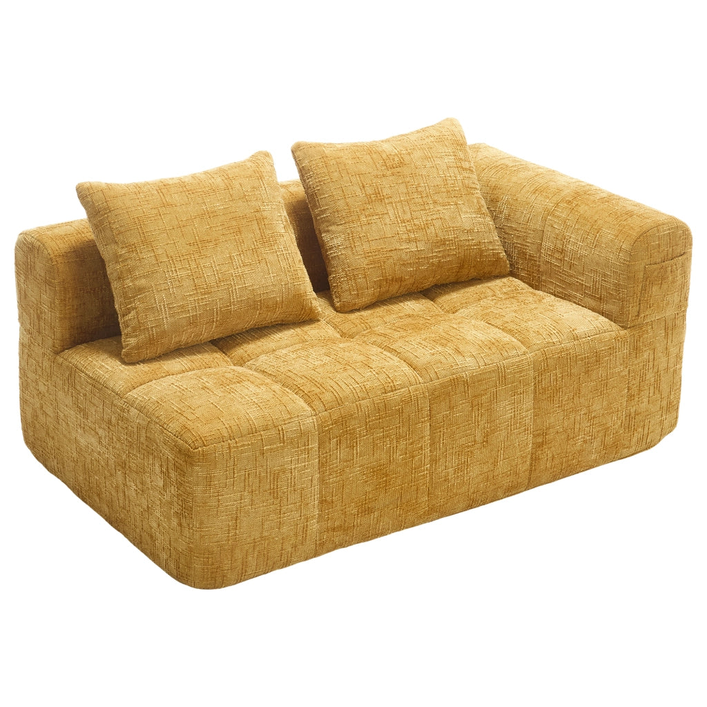 OKWISH Divano 2 Posti, Seduta Morbida con Tasche Laterali e Cuscino Incluso, Stile Chaise Longue, Ciniglia, Giallo