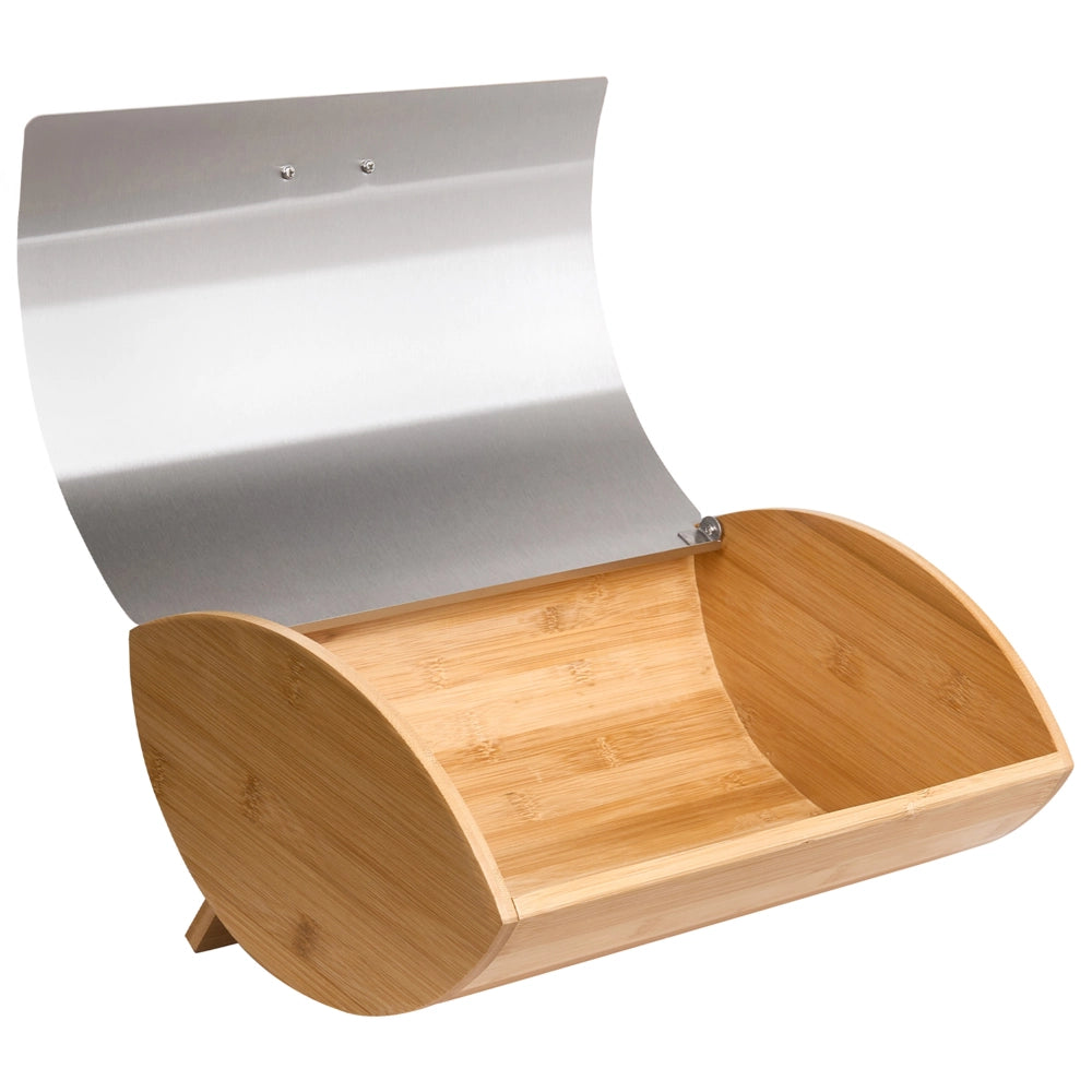 Portapane in bambù argento 36 x 25 x 16 cm decorativo con coperchio in metallo Cucina scandinava moderna