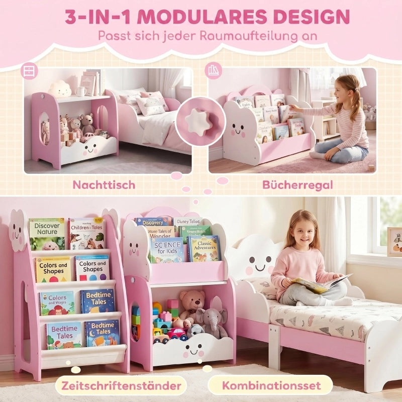 SCAFFALE 3-in-1 per bambini 81x39x17 cm rosa in MDF
