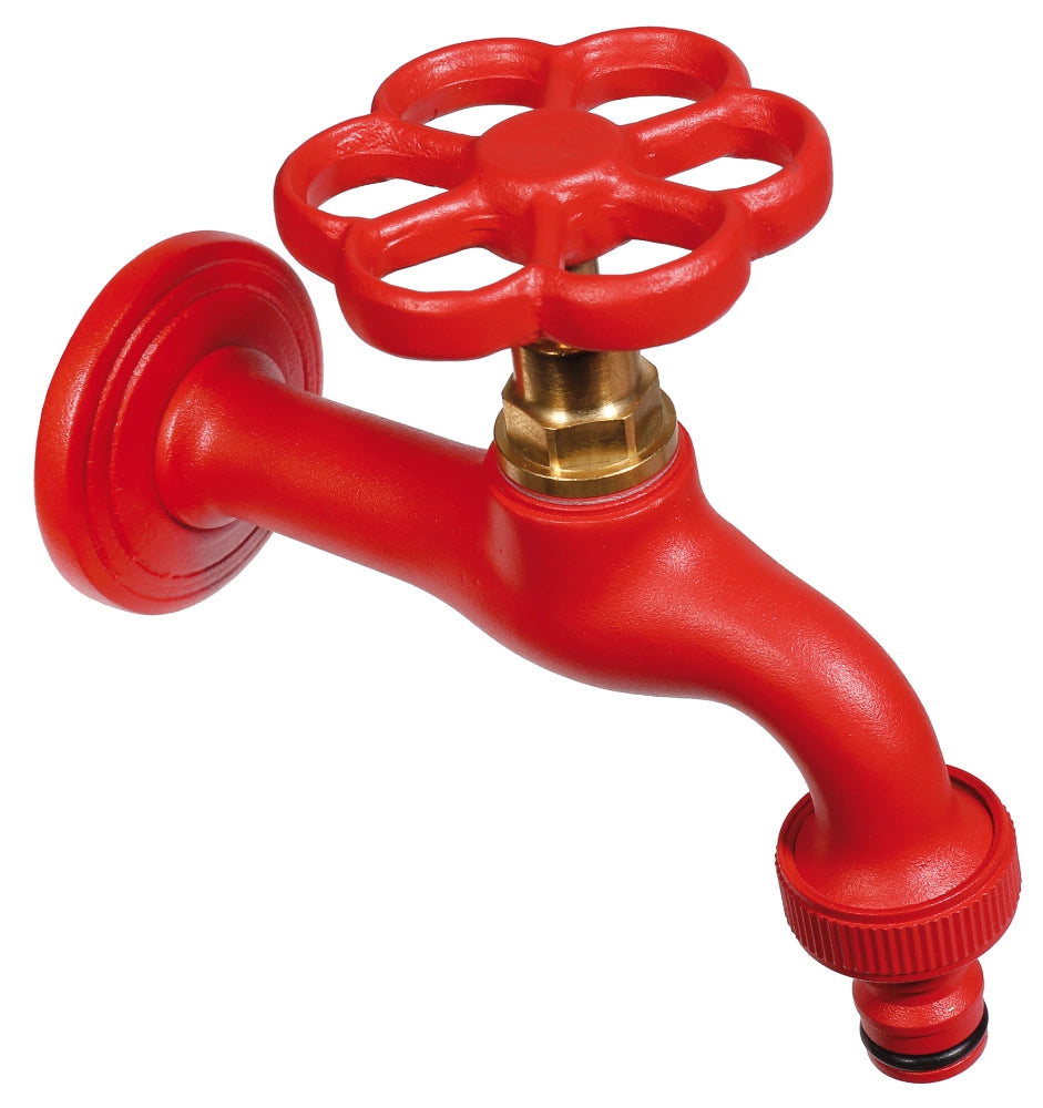 Rubinetto colorato in ottone con manopola a fiore Belfer Ø24mm Colore: Rosso