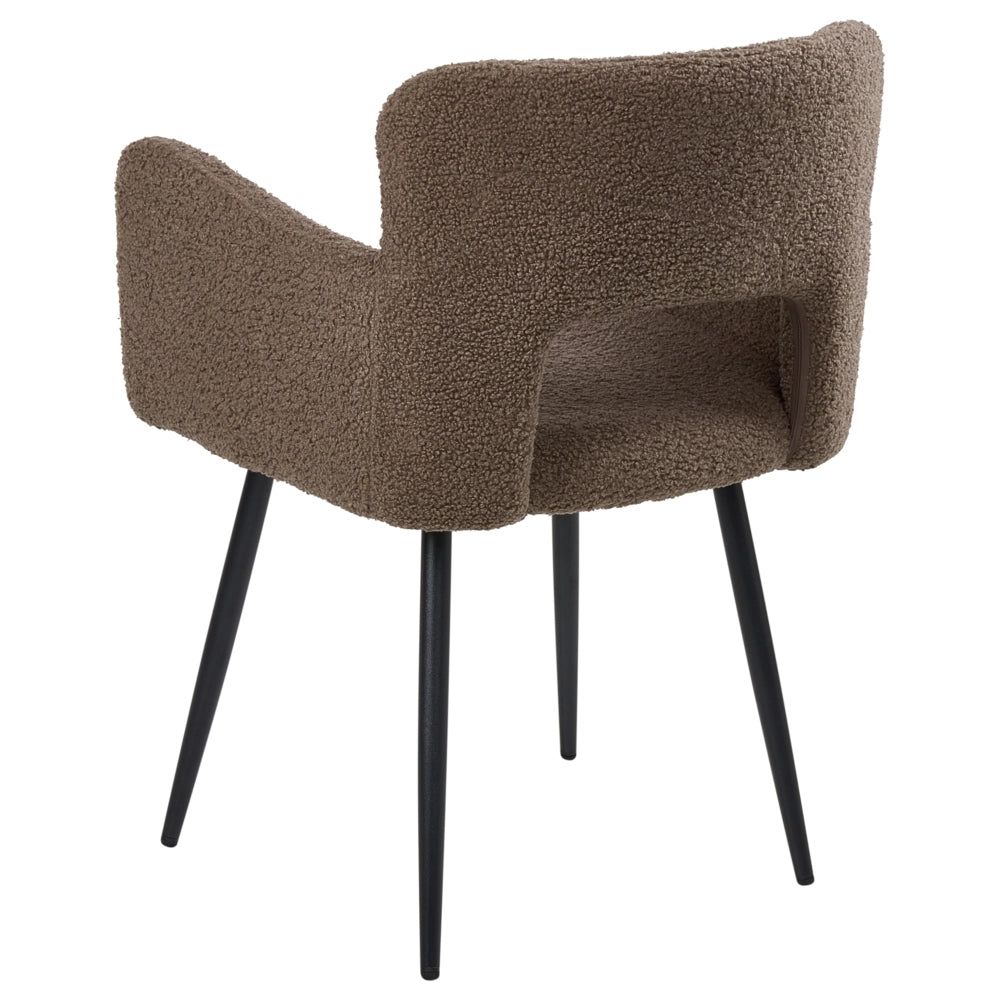 Set di 2 sedie Sedie da pranzo Marrone Teddy Bouclé con braccioli Schienale traforato Gambe in metallo nero