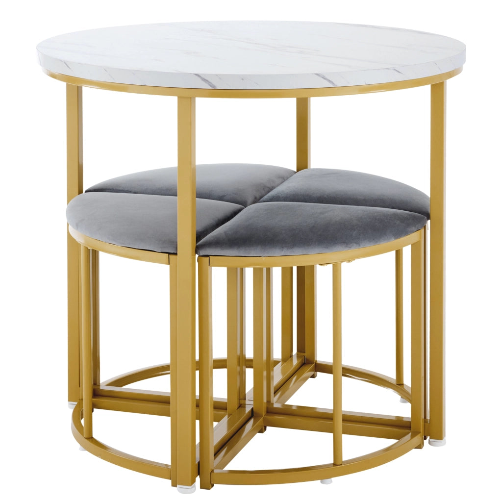 Tavolo da Pranzo Allungabile con 4 Sedie ¨C MINIMAL ¨C Velluto Grigio, Telaio Dorato