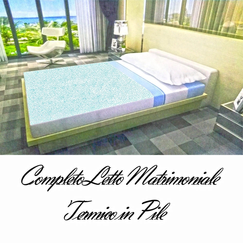 Trade Shop - Completo Da Letto In Pile Lenzuolo Sopra E Sotto 2 Copricuscino Azzurro Pois -